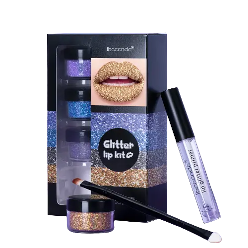 the glitter lip kit includes a bottle of liquid and a brush