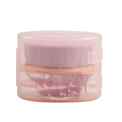 a pink brush in a plastic container