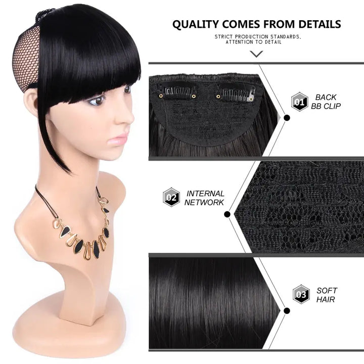 Synthetic Fake Blunt Hair Bangs 2Clips In Hair Extension Neat Front Fake Fringe False Hairpiece For Women Clip In Bangs - BEAUTIRON