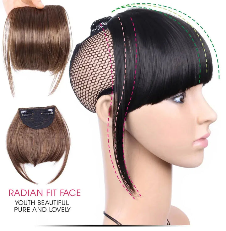 Synthetic Fake Blunt Hair Bangs 2Clips In Hair Extension Neat Front Fake Fringe False Hairpiece For Women Clip In Bangs - BEAUTIRON