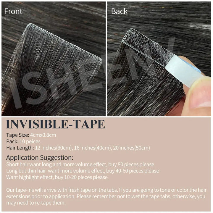 Isheeny Invisible Tape In Hair Extensions 12" 16" 20" 22" Skin Weft Tape Ins 10pcs Natural Straight Machine Made Remy Human Hair - BEAUTIRON