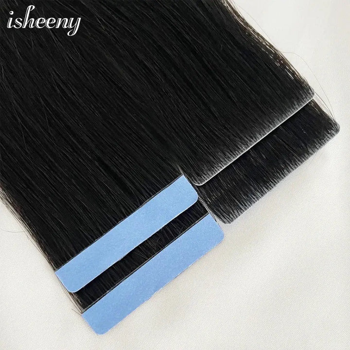 Isheeny Invisible Tape In Hair Extensions 12" 16" 20" 22" Skin Weft Tape Ins 10pcs Natural Straight Machine Made Remy Human Hair - BEAUTIRON