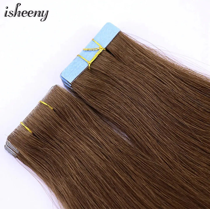 Isheeny Invisible Tape In Hair Extensions 12" 16" 20" 22" Skin Weft Tape Ins 10pcs Natural Straight Machine Made Remy Human Hair - BEAUTIRON