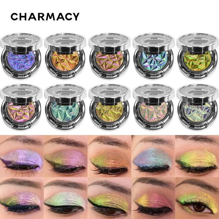 CHARMACY New 10 Multichrome Single Eye Shadow High Pigment Long Lasting Duo Chrome Eyeshadow Glitter Easy To Wear Eye Makeup - BEAUTIRON