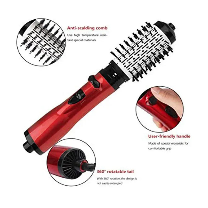 2 Replaceable Head 360 Rotating AirFlow Hot Air Brush Hair Straightener Curler Iron Volumizer Blowers Electric Hair Dryer Comb - BEAUTIRON