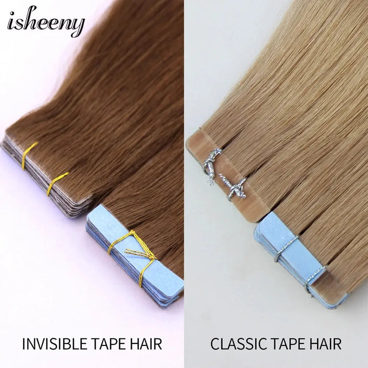 Isheeny Invisible Tape In Hair Extensions 12" 16" 20" 22" Skin Weft Tape Ins 10pcs Natural Straight Machine Made Remy Human Hair - BEAUTIRON