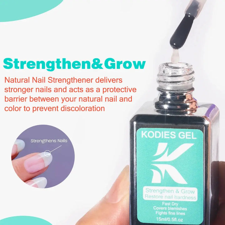 KODIES GEL Nail Strengthener Growth Restore Hardener Clear Nail Polish Base Coat Fast Dry 15ML Strong Repair Nail Art Treatment - BEAUTIRON