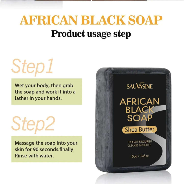 100g AFRICAN BLACK SOAP Shea Butter Bar Moisturizing Acne Treatment Cleanser for Clear Skin Care Deep Cleaning Glowing - BEAUTIRON