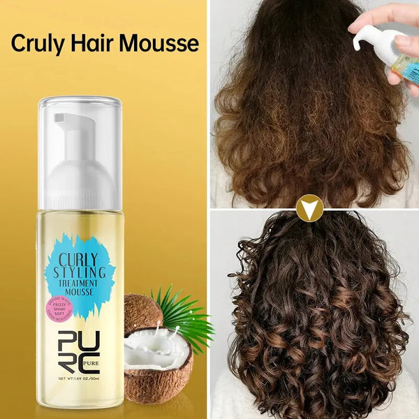 PURC Curly Hair Products Mousse Care Coconut Oil Smoothing Frizz Control Enhanced Curl Wavy Wigs Hair Styling Cream Mousse Foam - BEAUTIRON