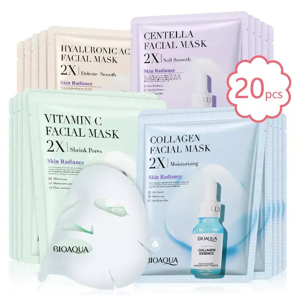20pcs BIOAQUA Centella Collagen Face Mask VC Moisturizing Refreshing Sheet Masks Hyaluronic Acid  Facial Mask Skin Care Products - BEAUTIRON