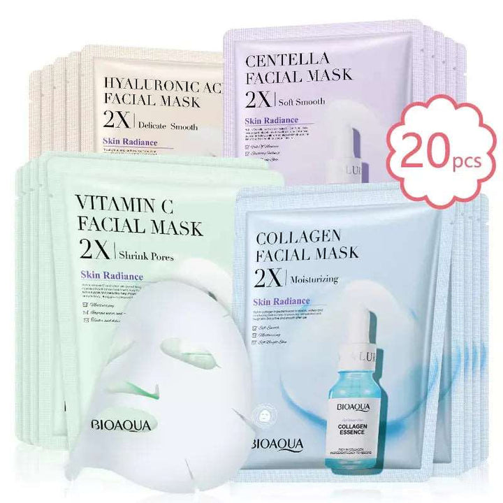 20pcs BIOAQUA Centella Collagen Face Mask VC Moisturizing Refreshing Sheet Masks Hyaluronic Acid  Facial Mask Skin Care Products - BEAUTIRON