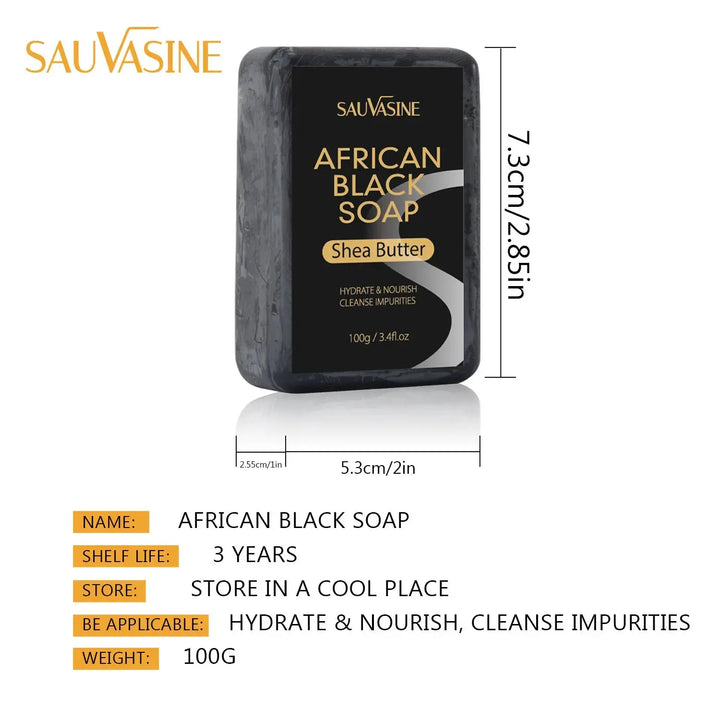 100g AFRICAN BLACK SOAP Shea Butter Bar Moisturizing Acne Treatment Cleanser for Clear Skin Care Deep Cleaning Glowing - BEAUTIRON
