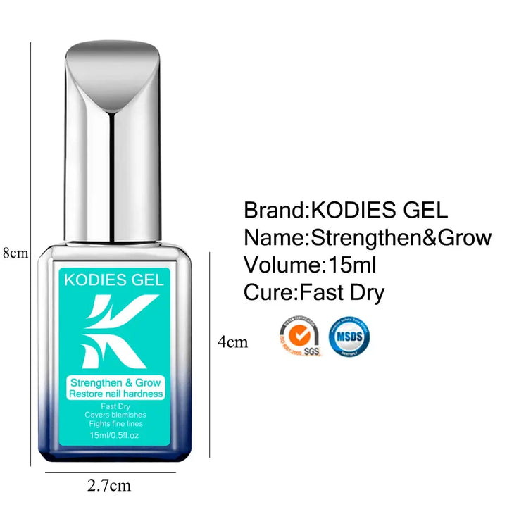 KODIES GEL Nail Strengthener Growth Restore Hardener Clear Nail Polish Base Coat Fast Dry 15ML Strong Repair Nail Art Treatment - BEAUTIRON