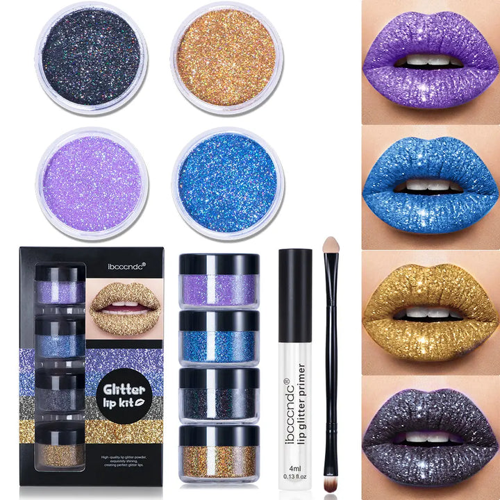 a collage of different colors of glitter lips